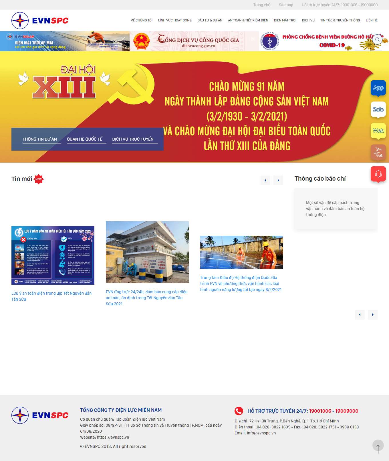 Thiết kế Web công ty điện lực evnspc.vn