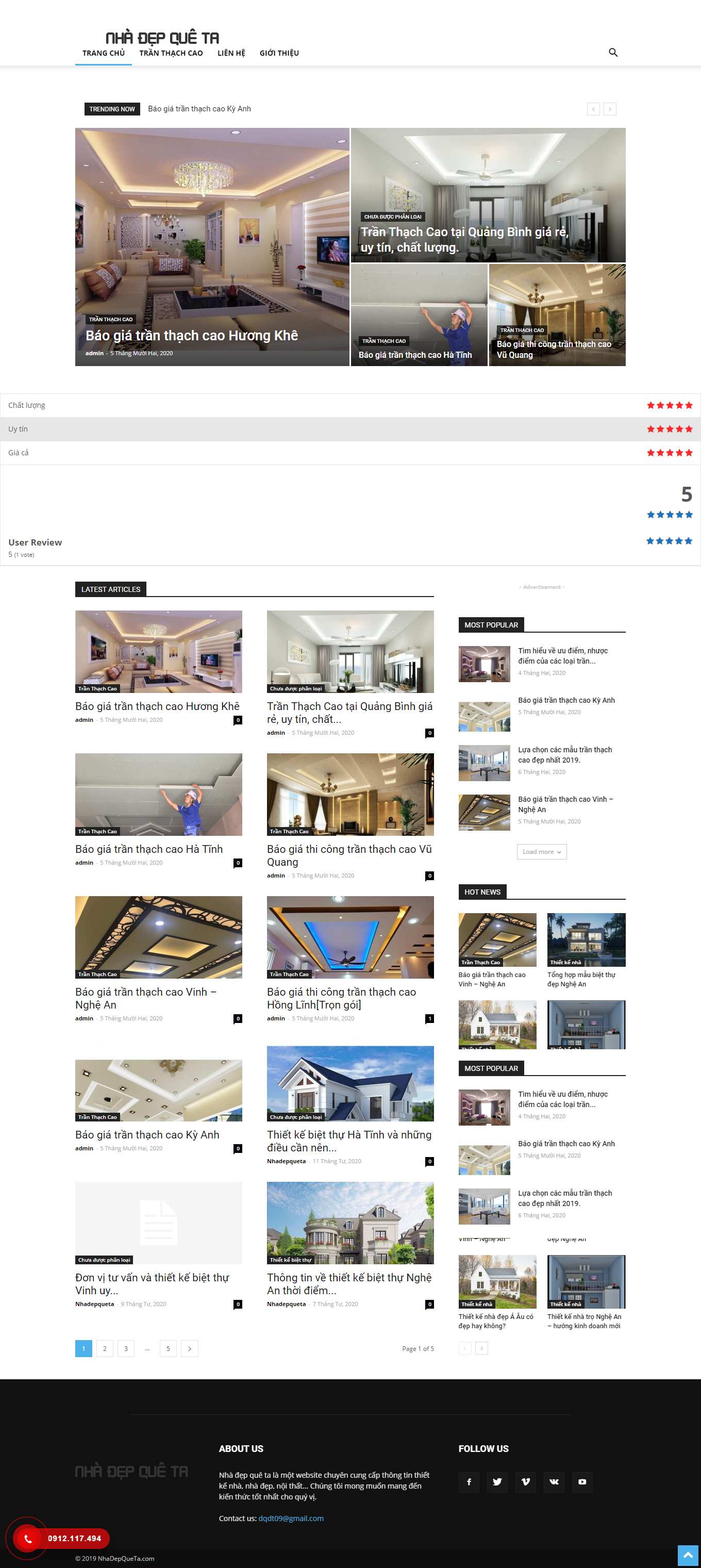 Thiết kế Web công ty trần thạch cao nhadepqueta.com