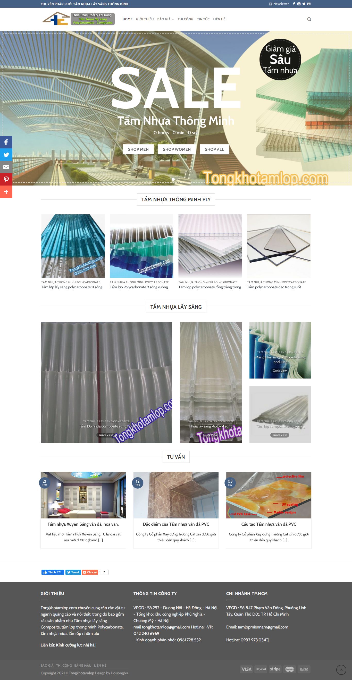 Thiết kế Web bán tấm nhựa thông minh tongkhotamlop.com