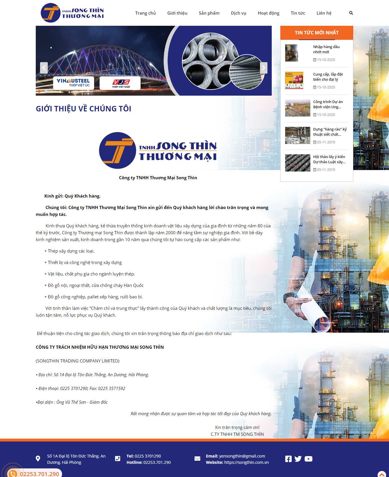 Thiết kế Web bán cửa hàng vật liệu songthin.com.vn