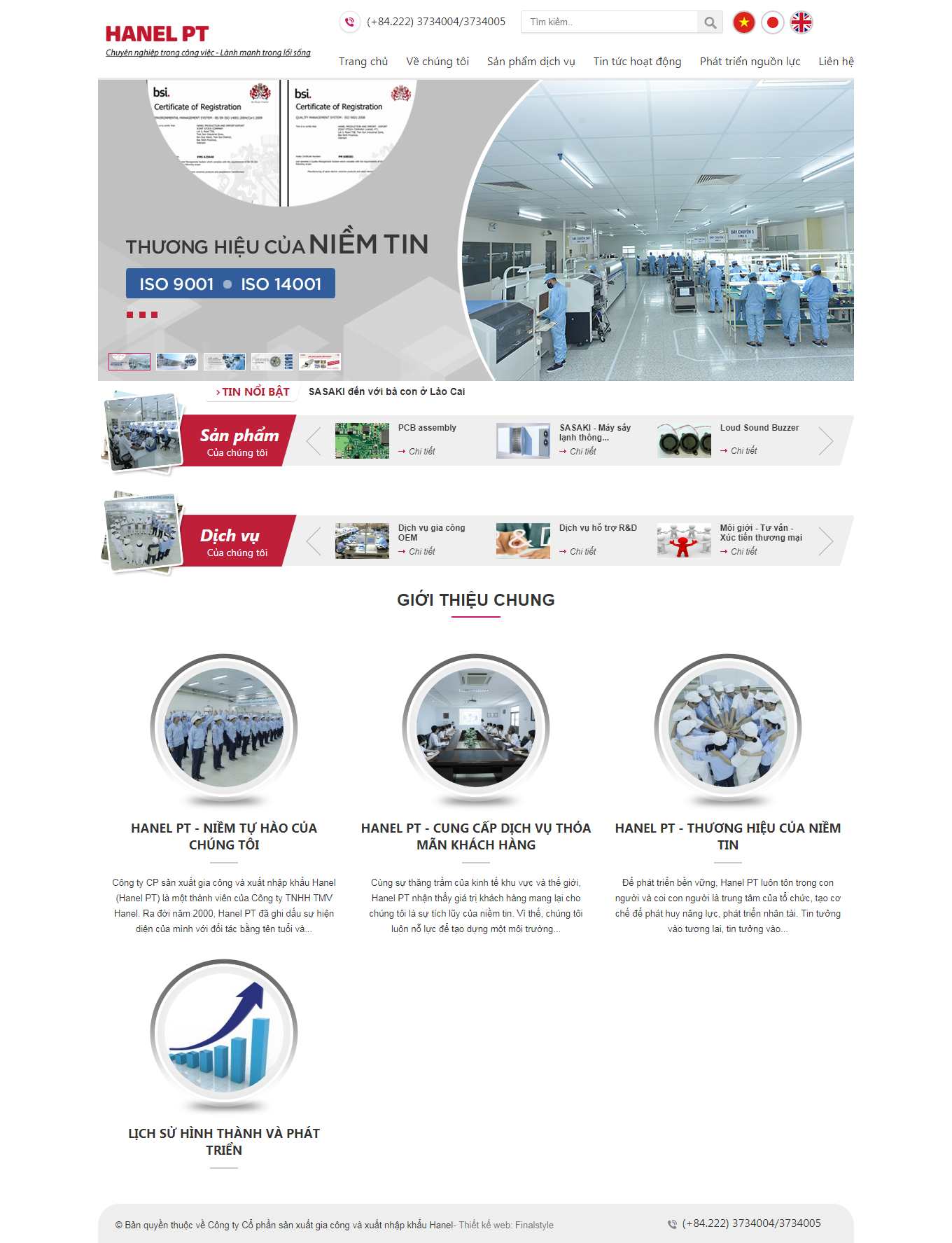 Thiết kế Web công ty điện tử hanelpt.com.vn