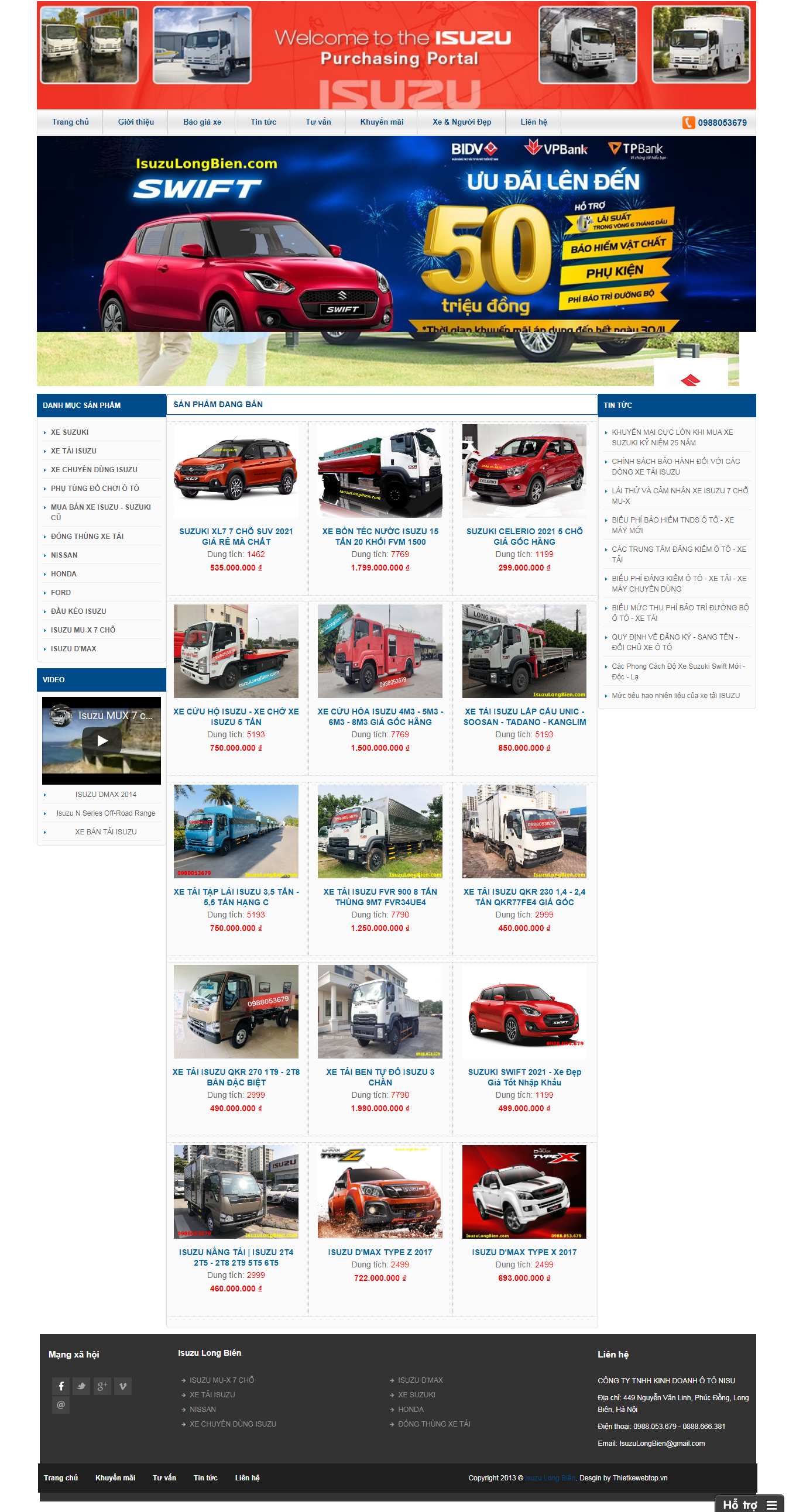 Thiết kế Web ô tô isuzulongbien.com