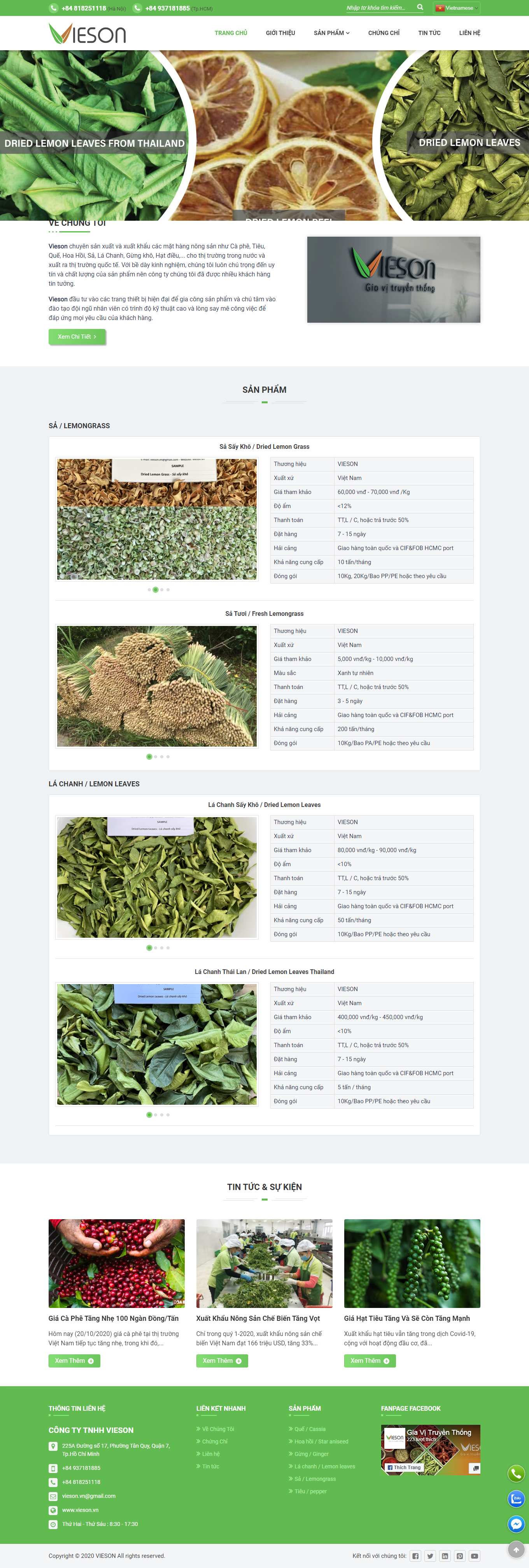 Thiết kế Web nông sản vieson.vn