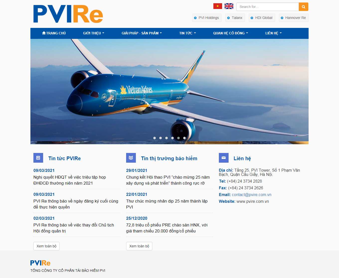 Thiết kế Web bảo hiểm pvire.com.vn