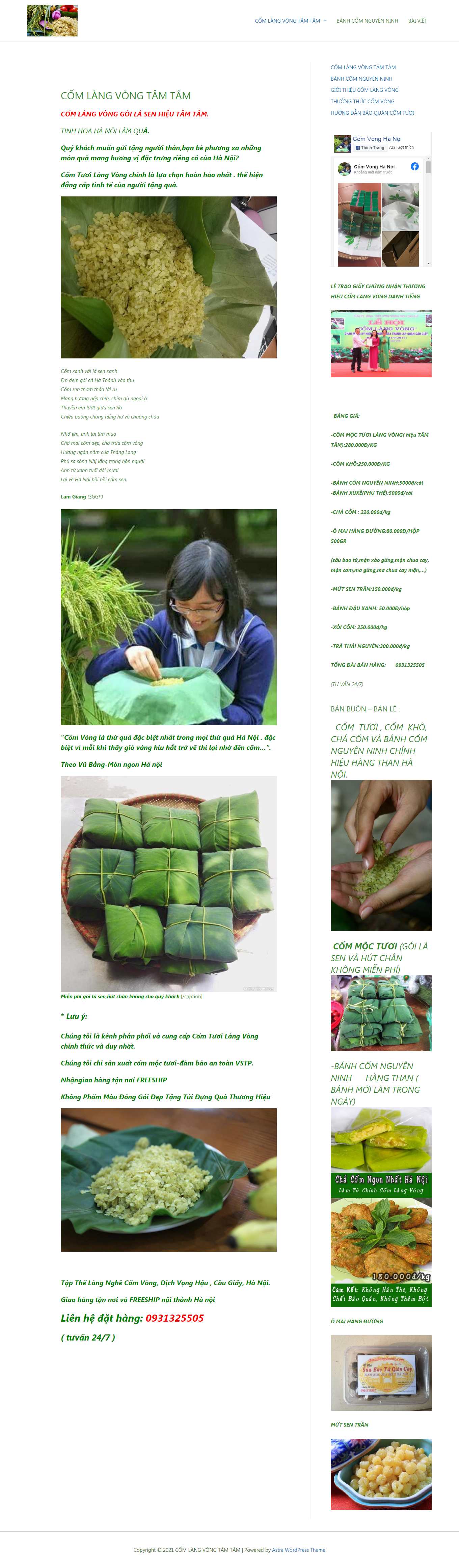 Thiết kế Web bán bánh cốm quabieucomvong.com