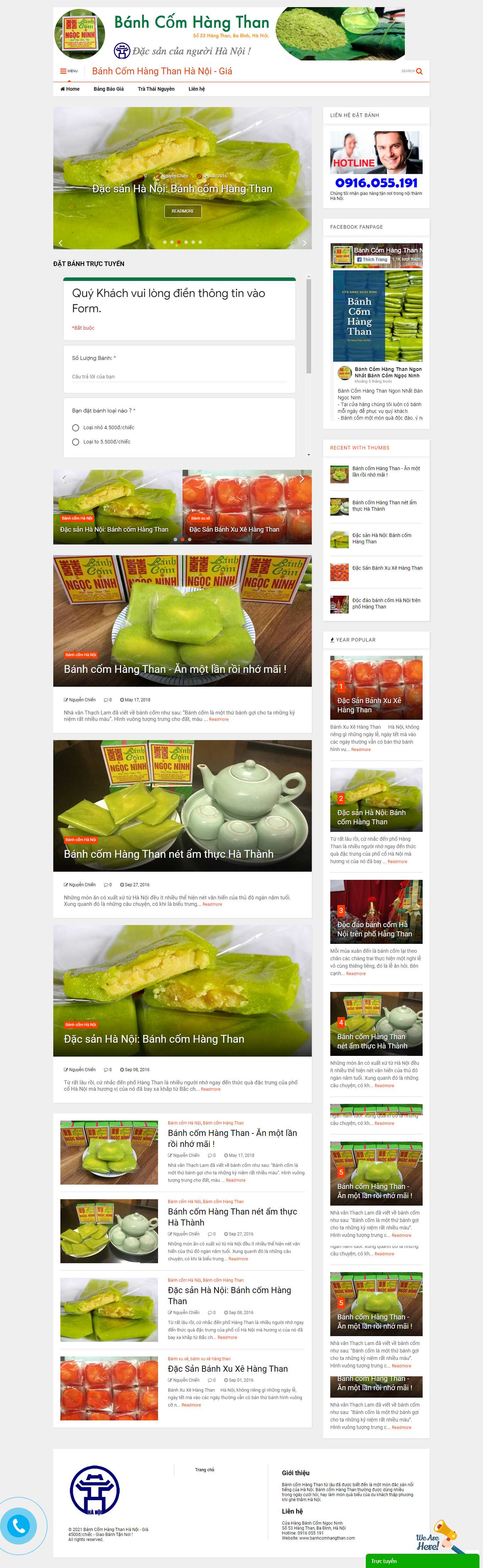 Thiết kế Web bán bánh cốm banhcomhangthan.com