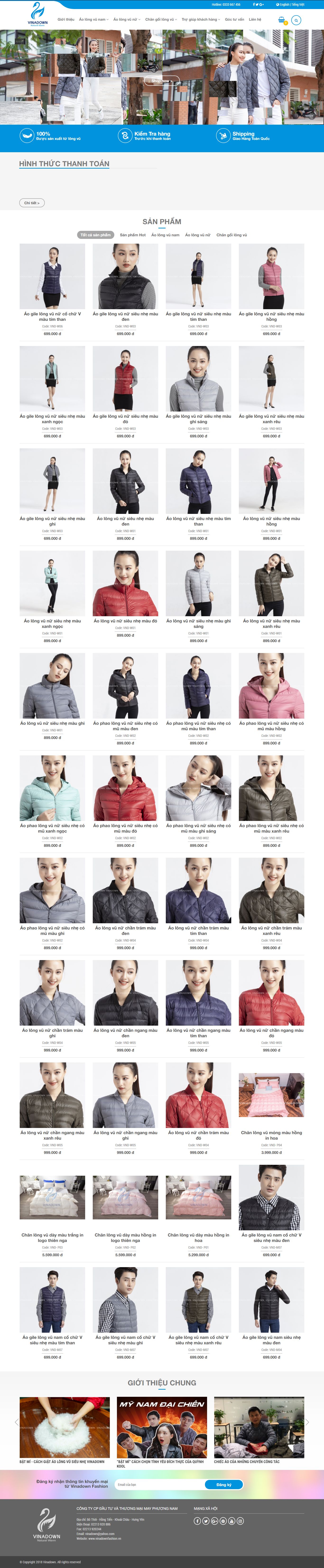 Thiết kế Web sản phẩm vinadownfashion.vn