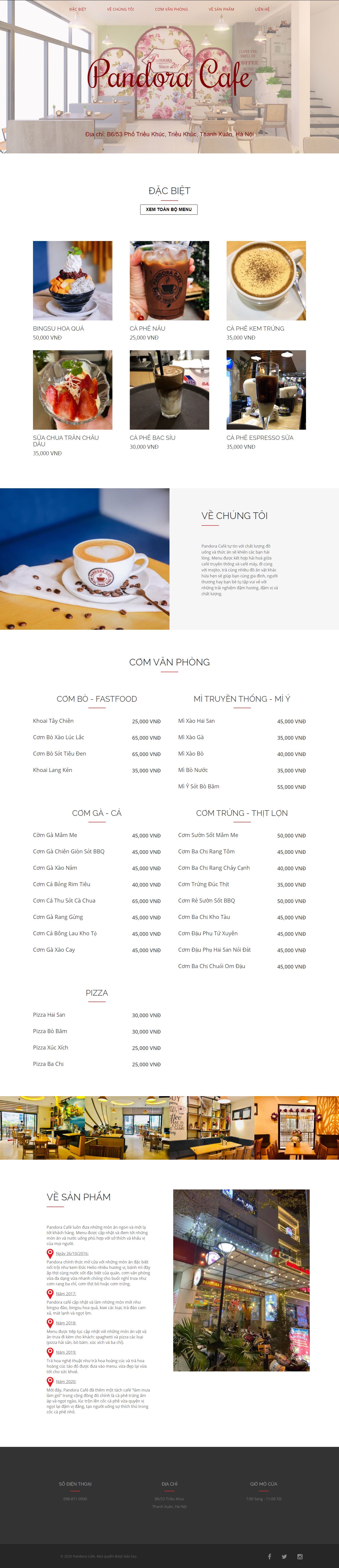 Thiết kế Web quán cafe pandora-cafe.com