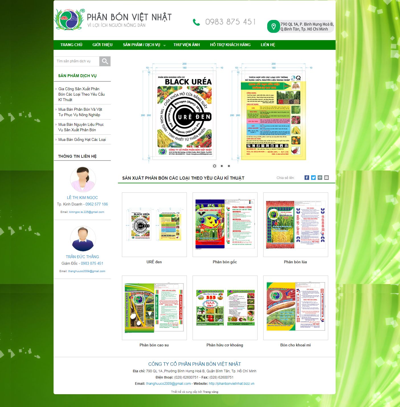 Thiết kế Web giới thiệu sản phẩm phanbonvietnhat.bizz.vn