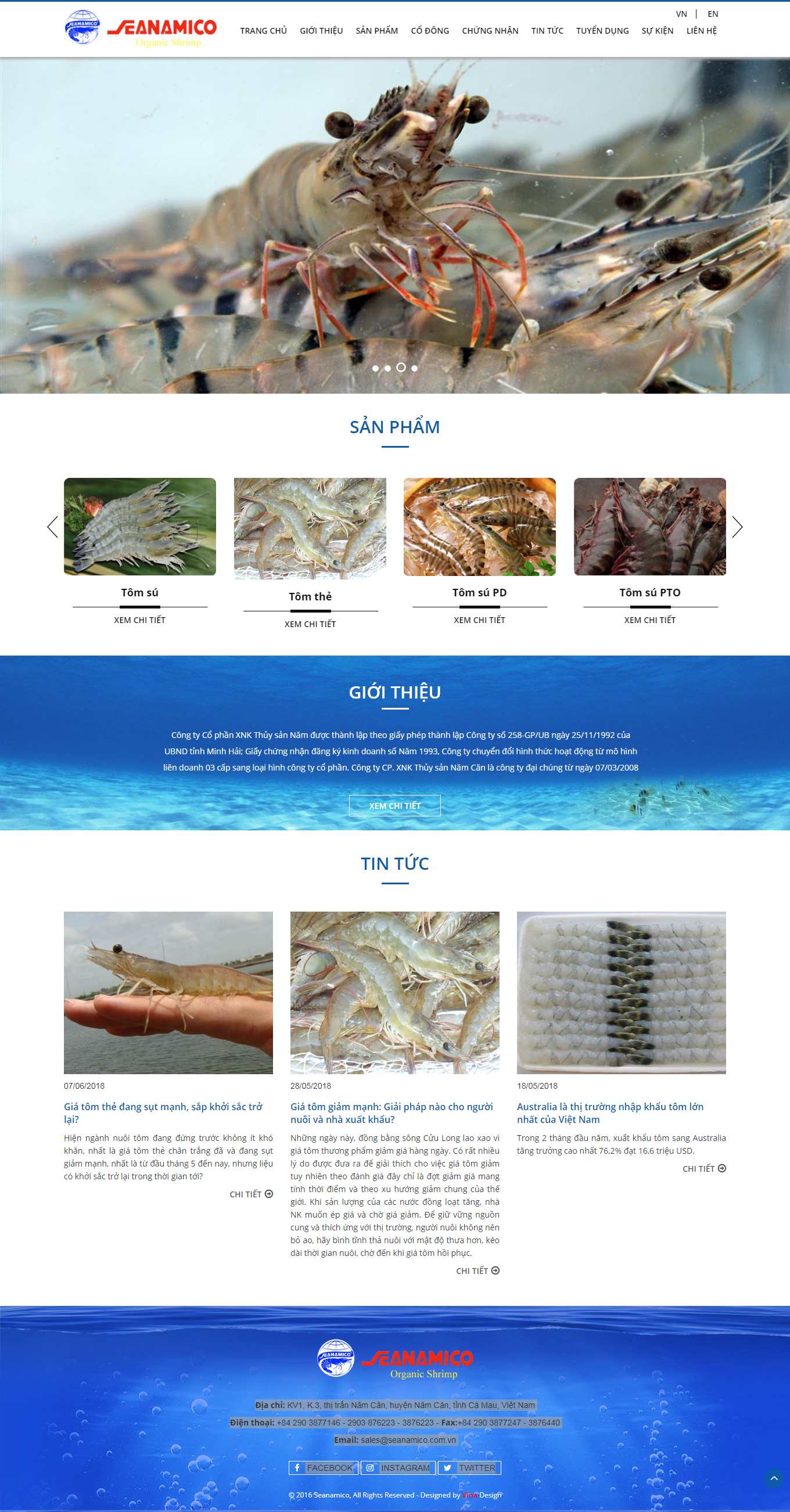 Thiết kế Web hải sản seanamico.com.vn