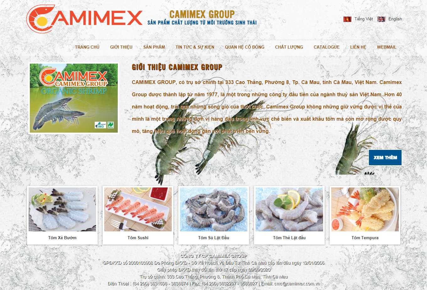 Thiết kế Web hải sản camimex.com.vn