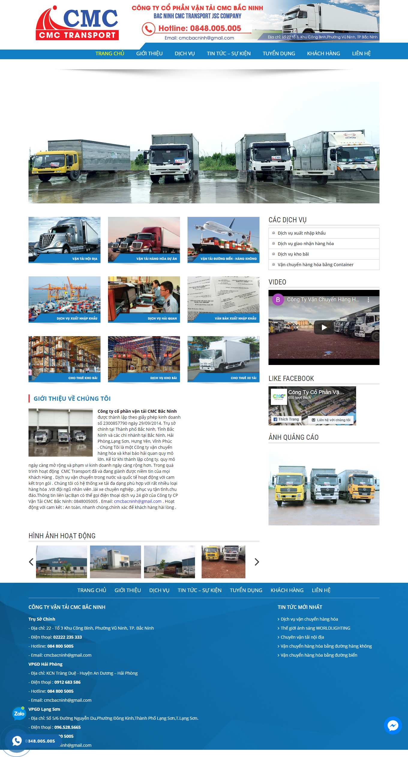 Thiết kế Web xuất nhập khẩu cmctransport.vn