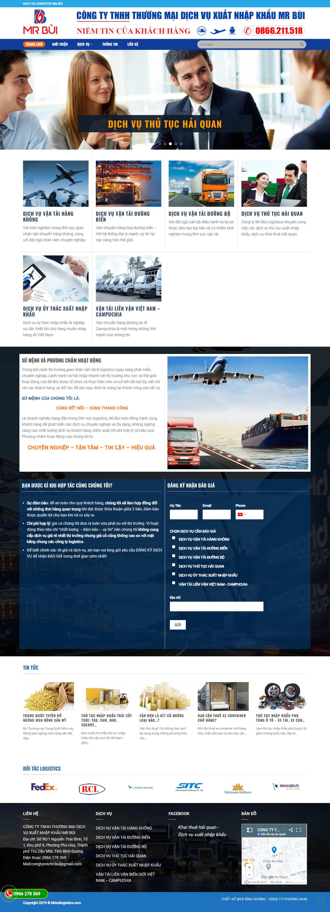 Thiết kế Web xuất nhập khẩu mrbuilogistics.com
