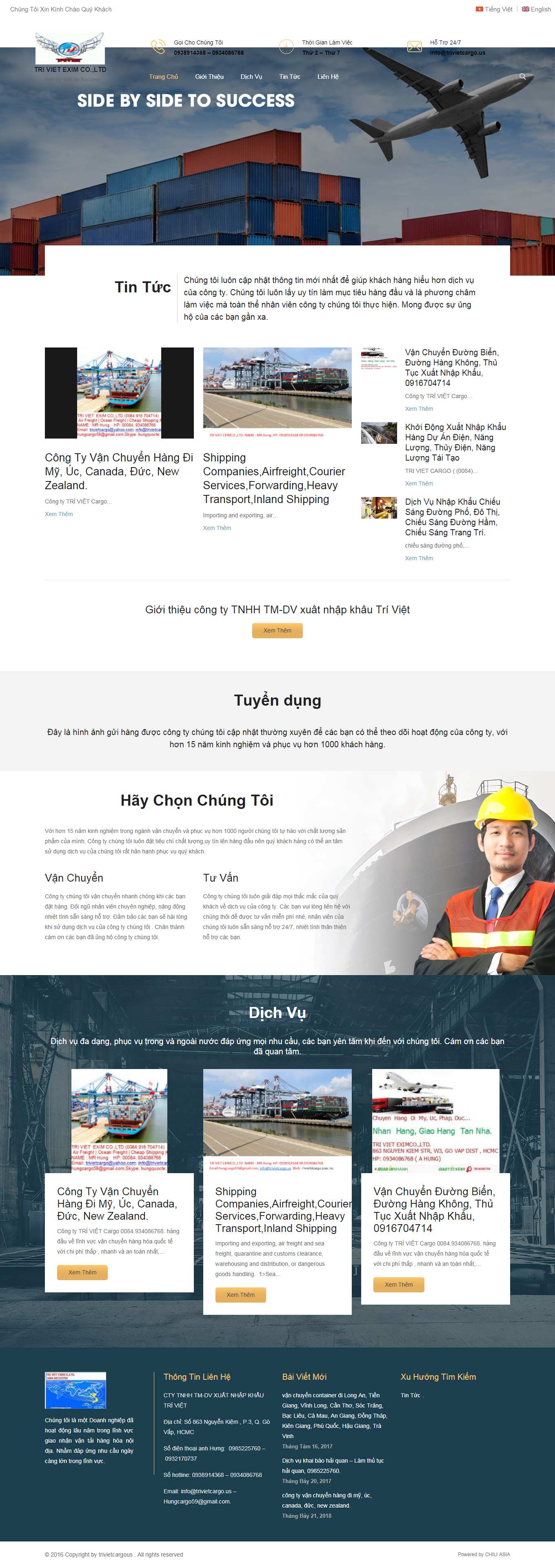 Thiết kế Web xuất nhập khẩu trivietcargo.us