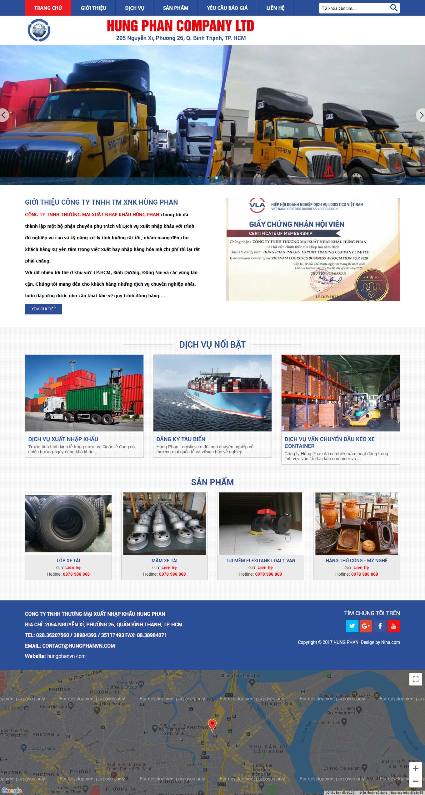 Thiết kế Web xuất nhập khẩu hungphanvn.com