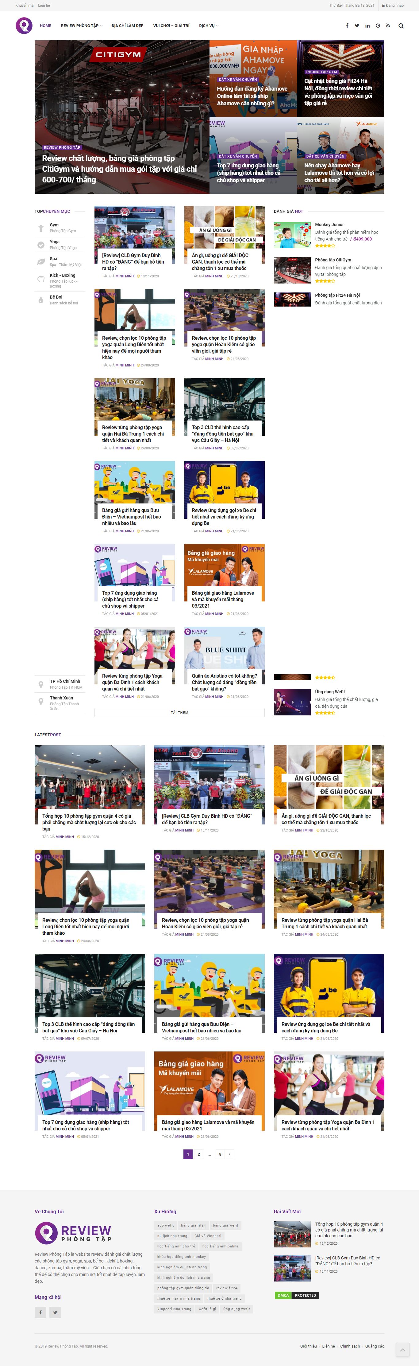 Thiết kế Web phòng gym reviewphongtap.com