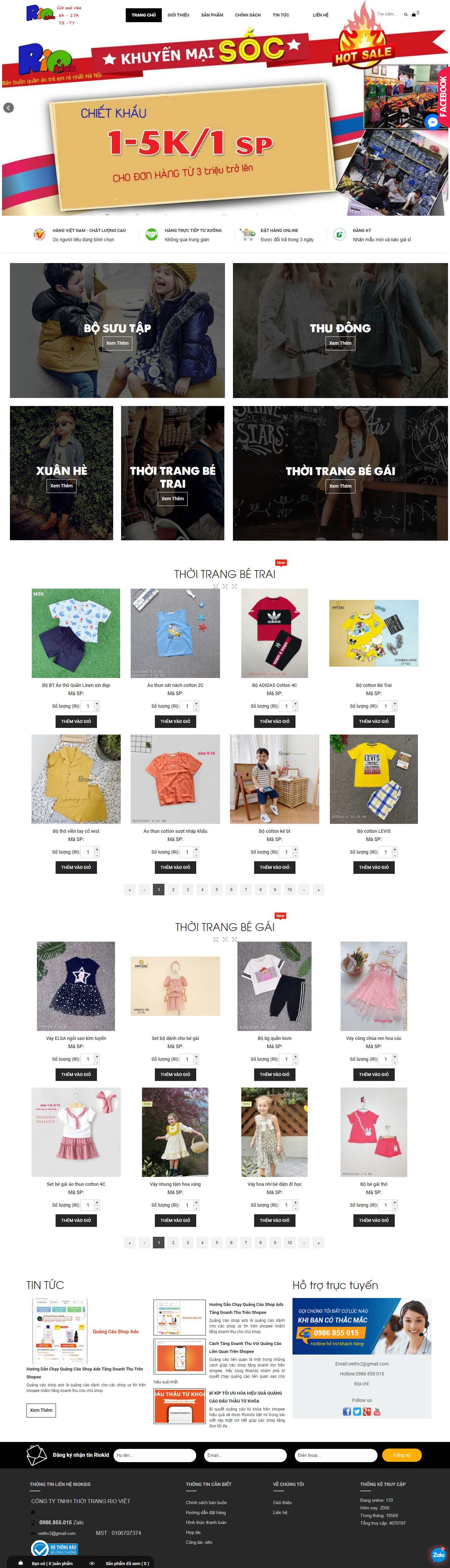 Thiết kế Web may áo thun riokids.vn