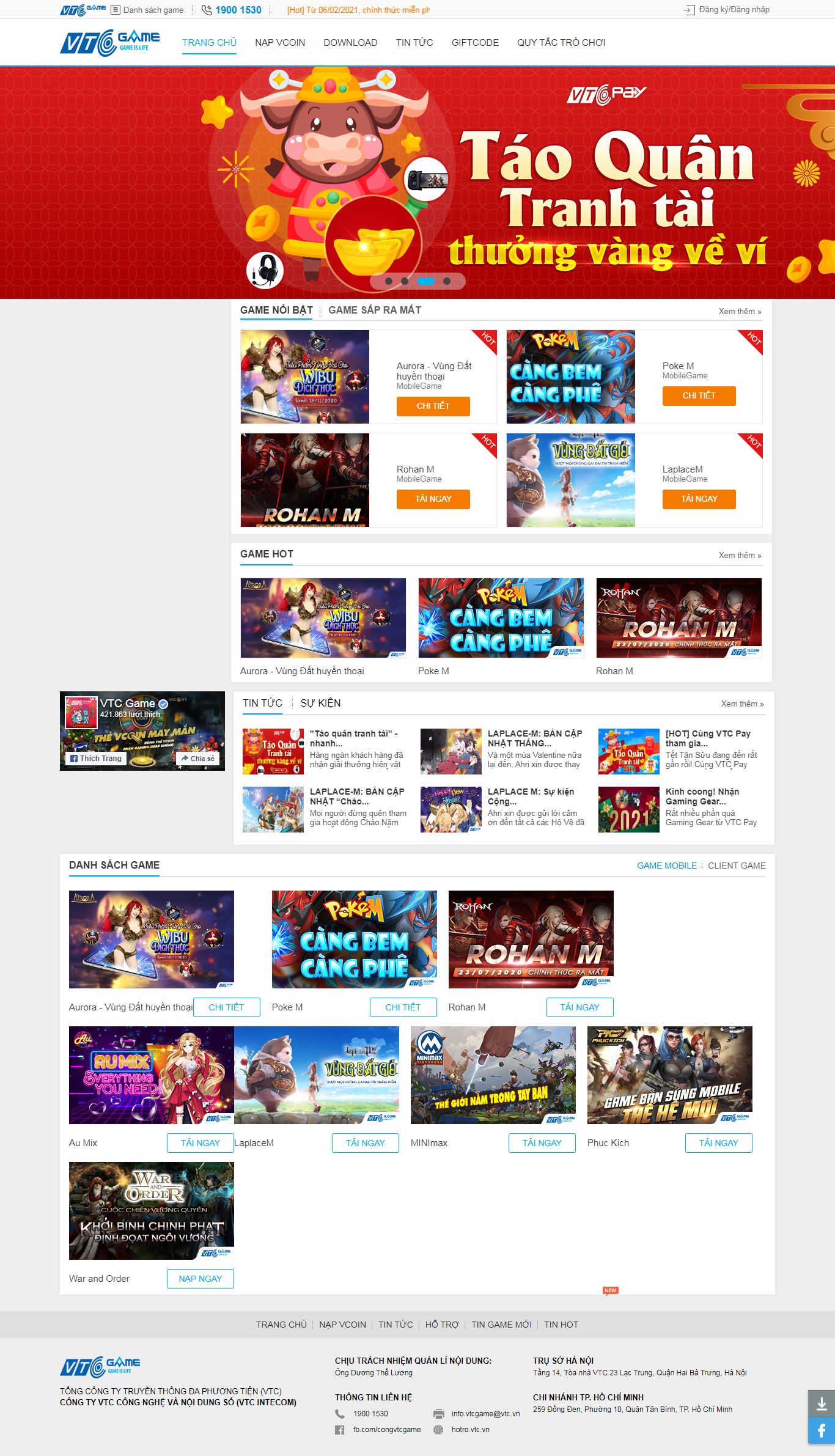 Thiết kế Web game vtcgame.vn