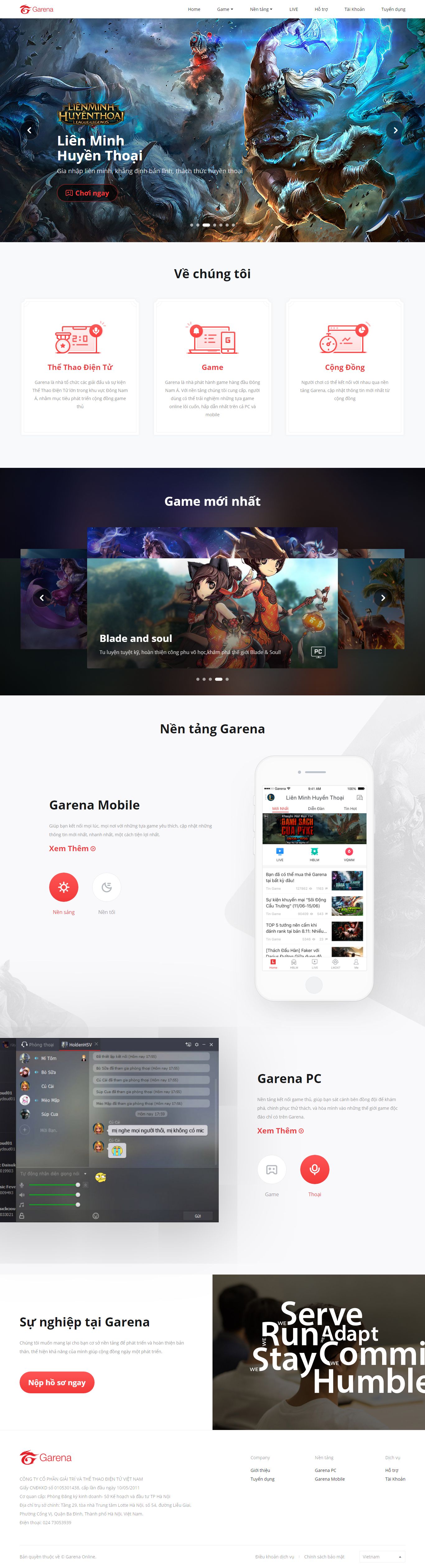 Thiết kế Web game garena.vn