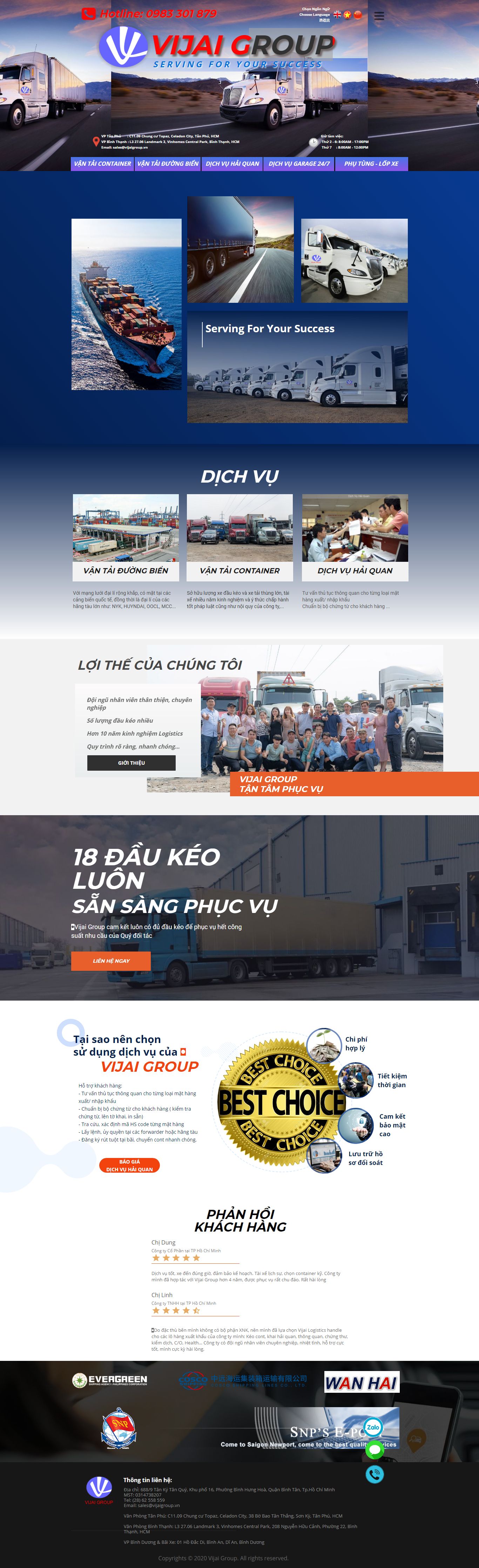 Thiết kế Web dịch vụ vận tải vijaigroup.vn