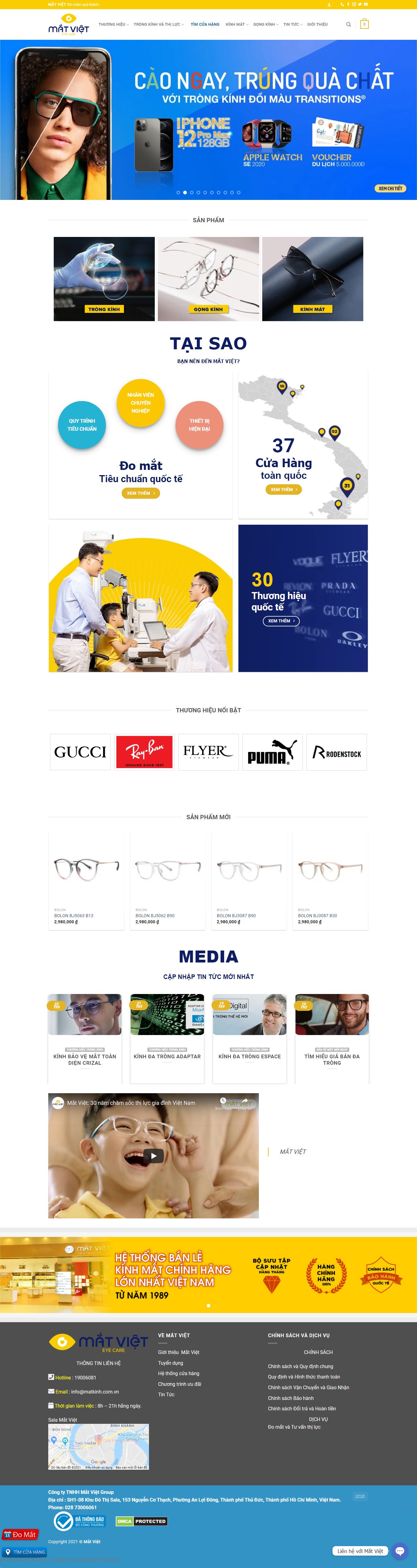 Thiết kế Web kính mắt matviet.vn