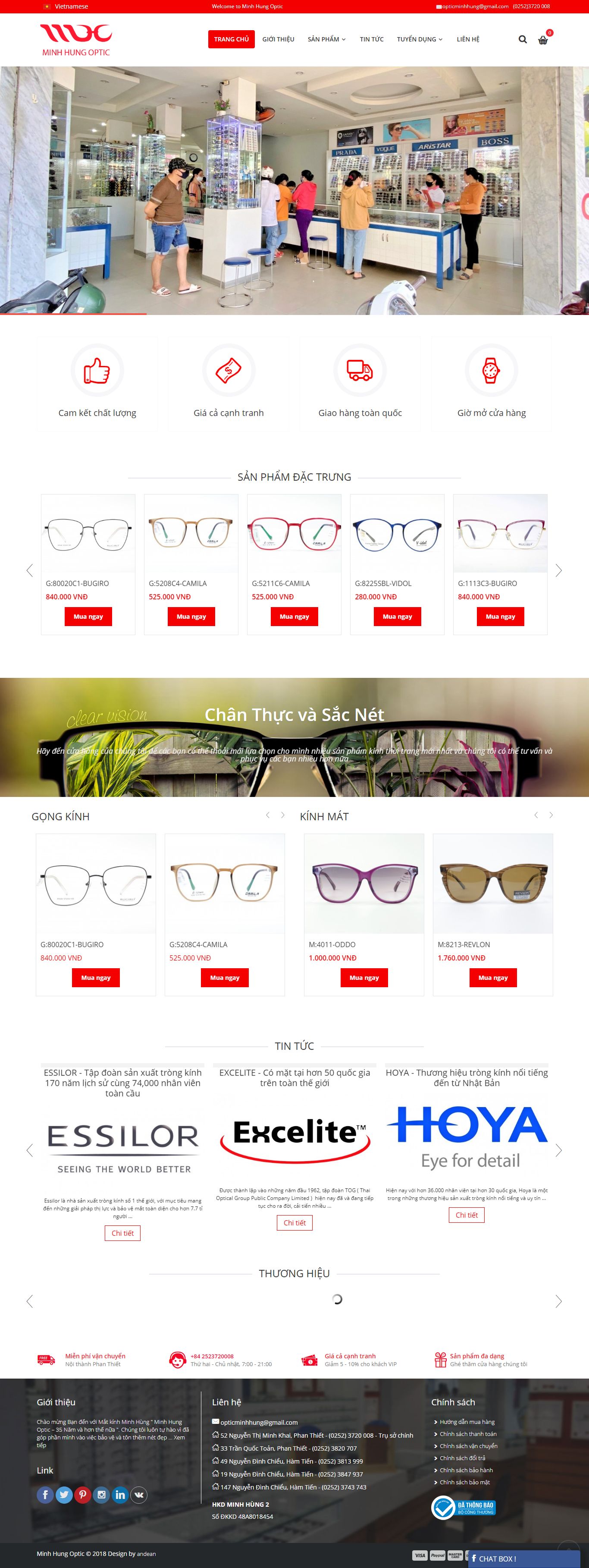 Thiết kế Web kính mắt minhhungoptic.vn