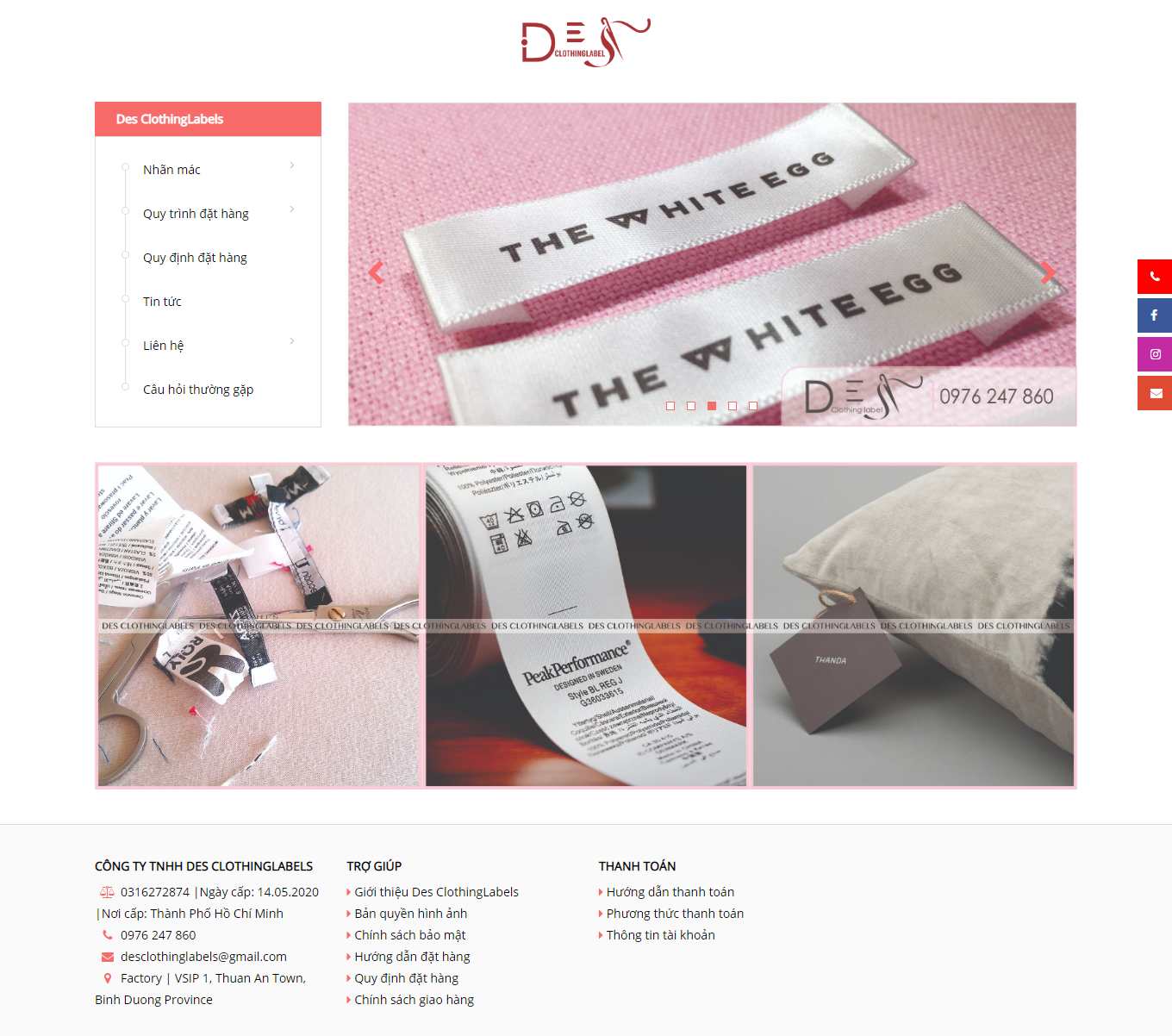 Thiết kế Web may mặc desclothinglabels.com