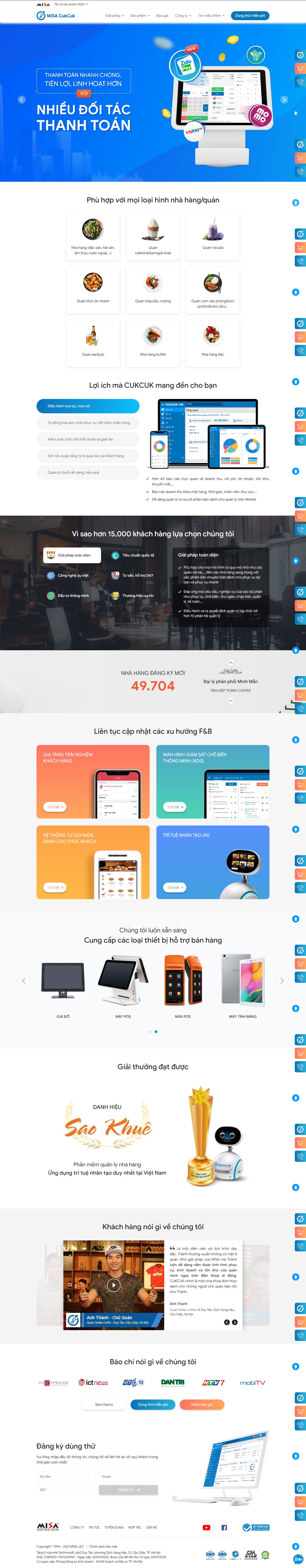 Thiết kế Web bán hàng online cukcuk.vn