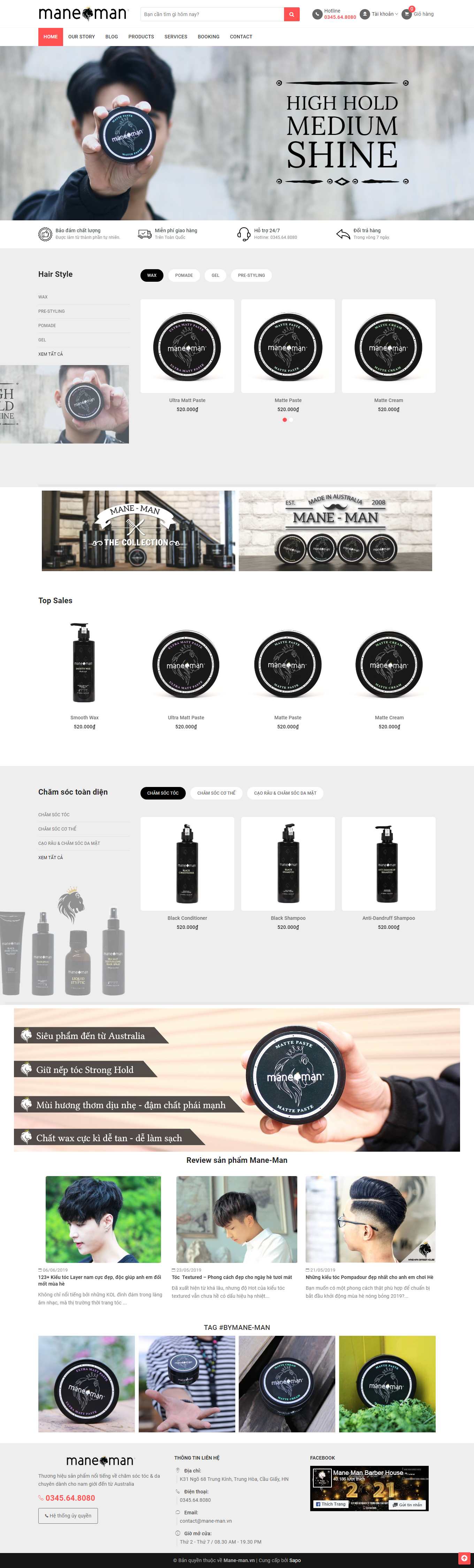 Thiết kế Web salon tóc mane-man.vn