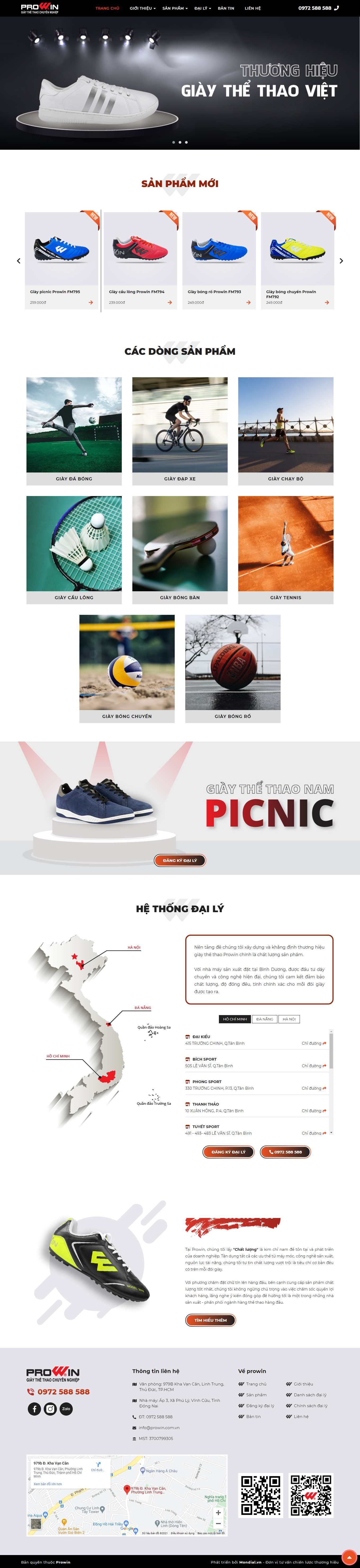 Thiết kế Web bán giày thể thao prowin.com.vn