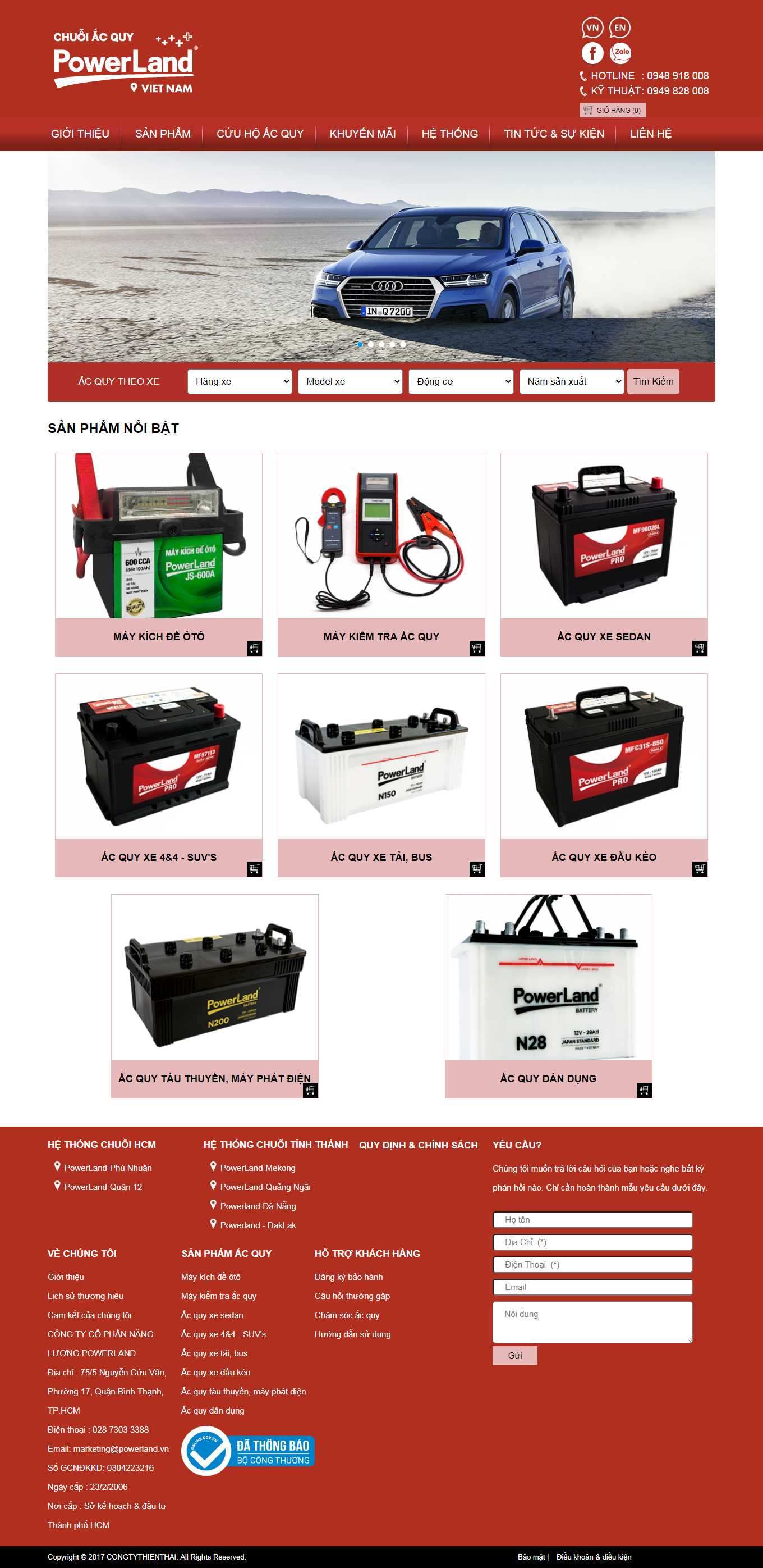 Thiết kế Web ắc quy powerland.vn