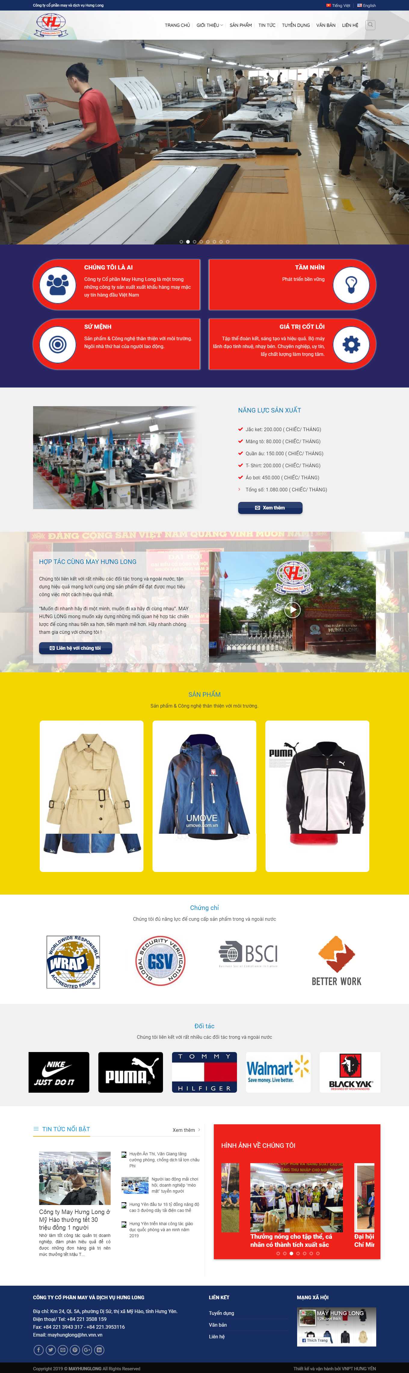 Thiết kế Web dệt may mayhunglong.vn