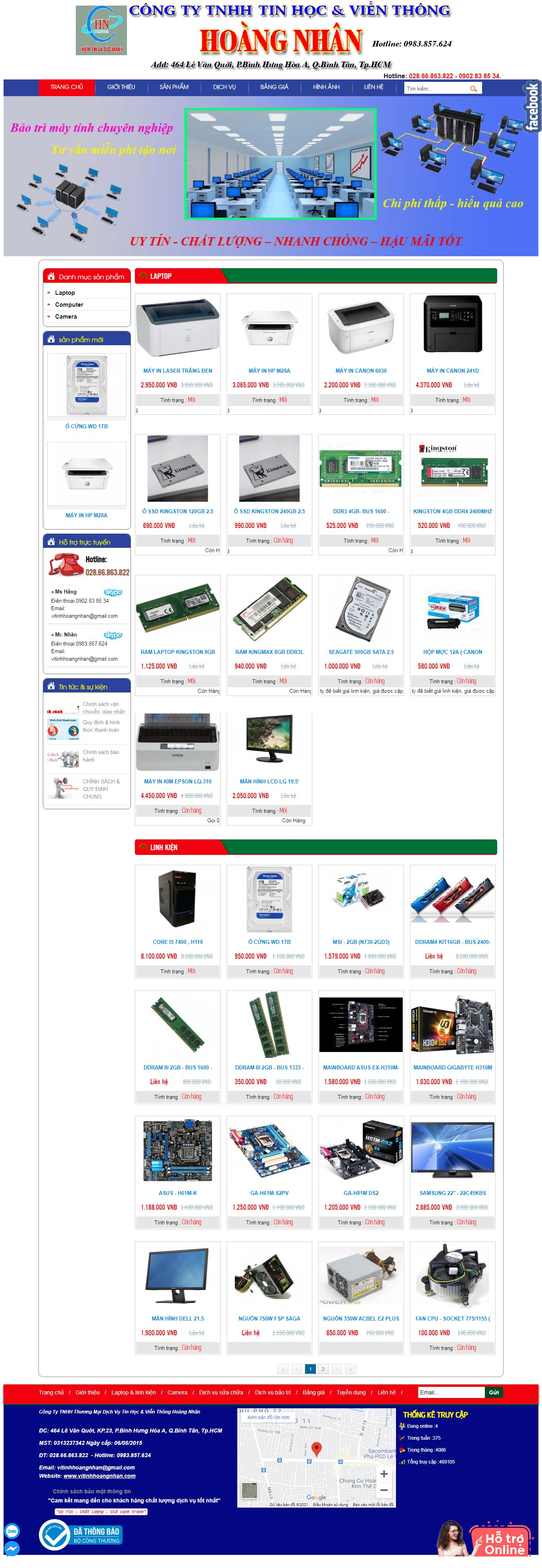 Thiết kế Web bán laptop vitinhhoangnhan.com