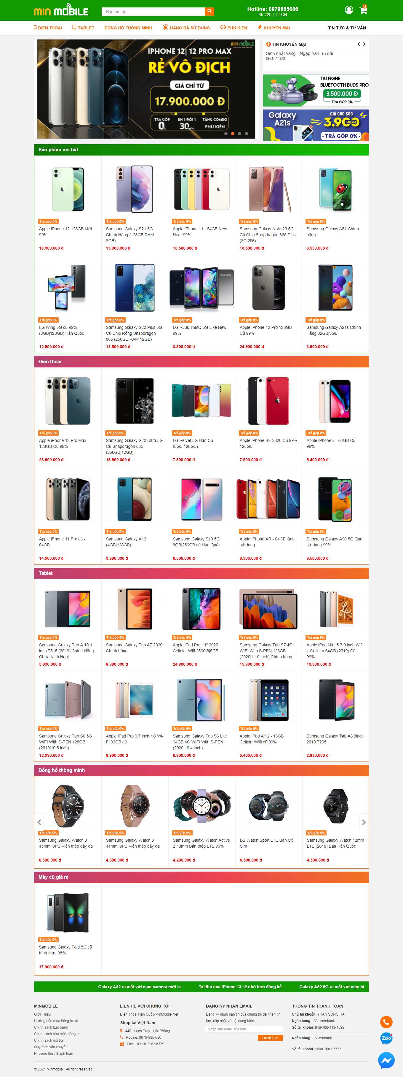 Thiết kế Web bán điện đoại di động minmobile.net
