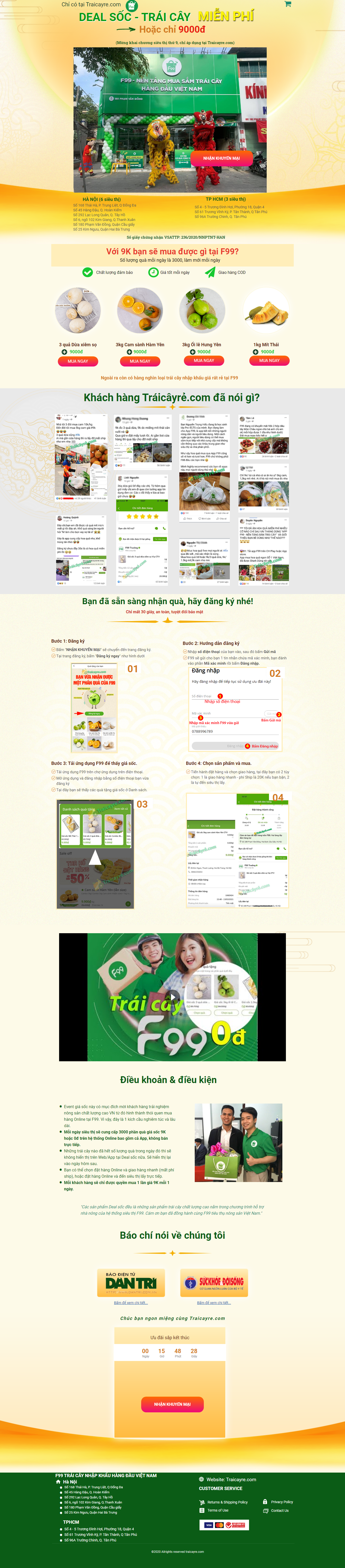 Thiết kế Web bán hoa quả sạch traicayre.com