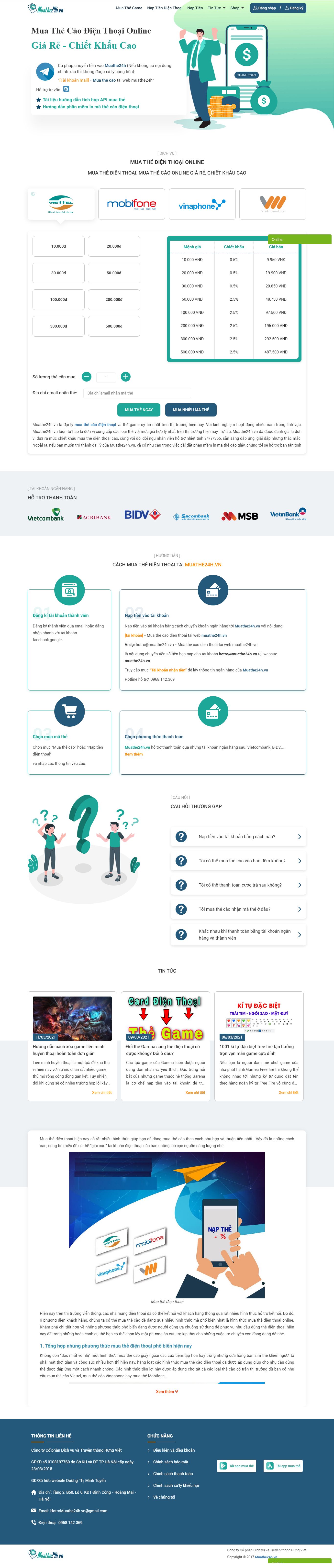 Thiết kế Web viễn thông muathe24h.vn