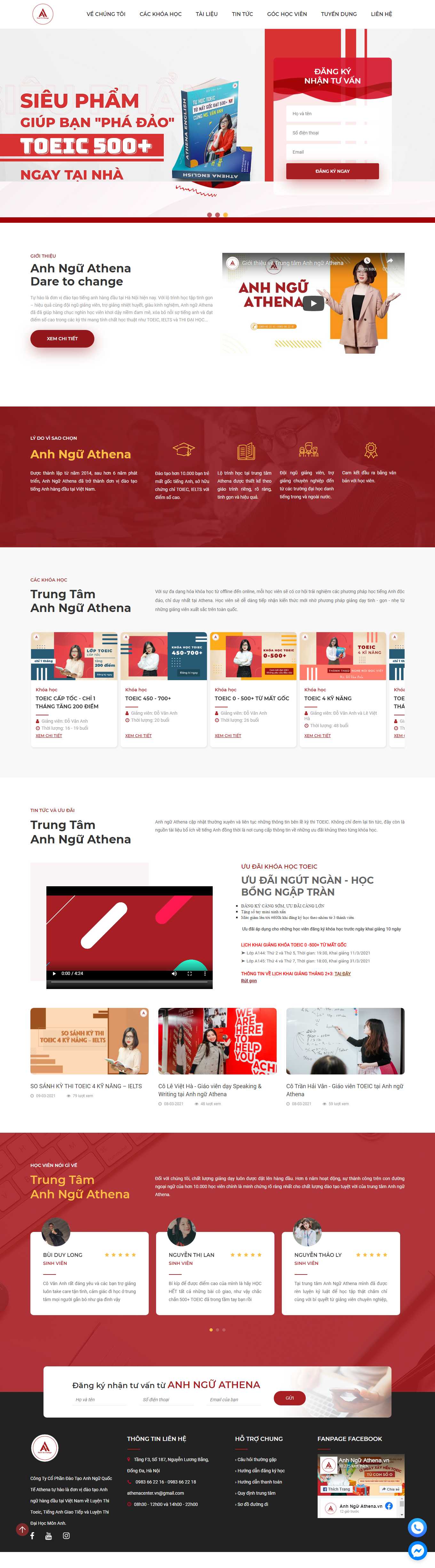 Thiết kế Web trung tâm tiếng anh anhnguathena.vn