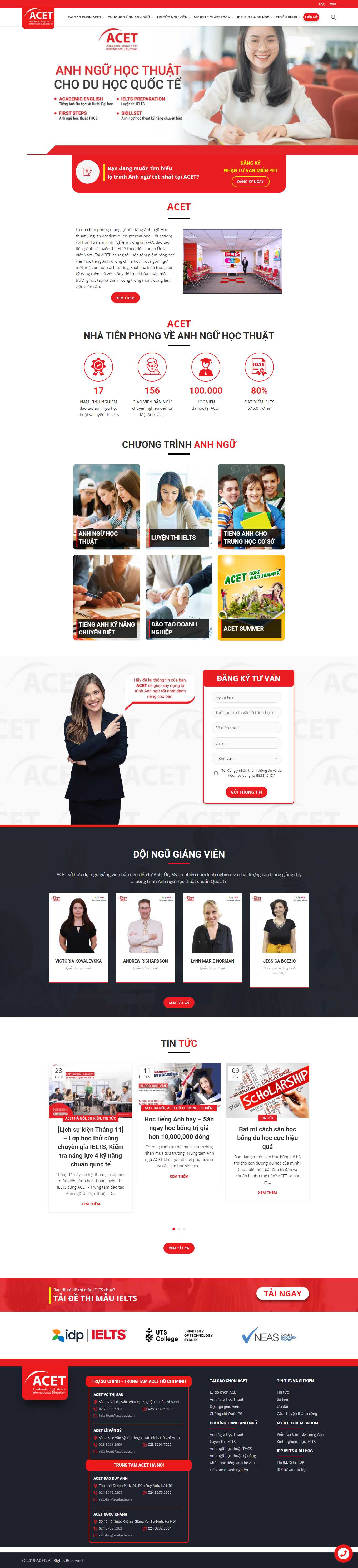 Thiết kế Web trung tâm tiếng anh acet.edu.vn