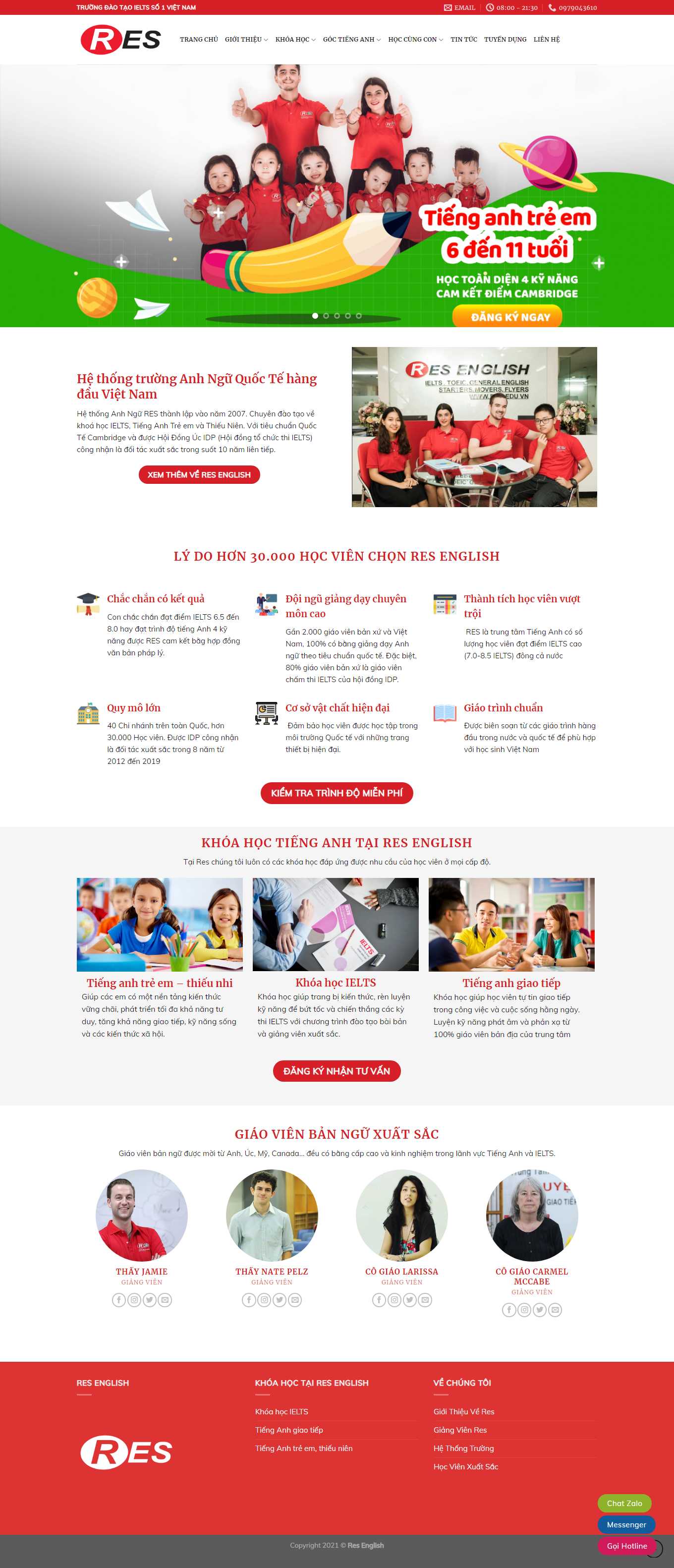 Thiết kế Web trung tâm tiếng anh res.edu.vn