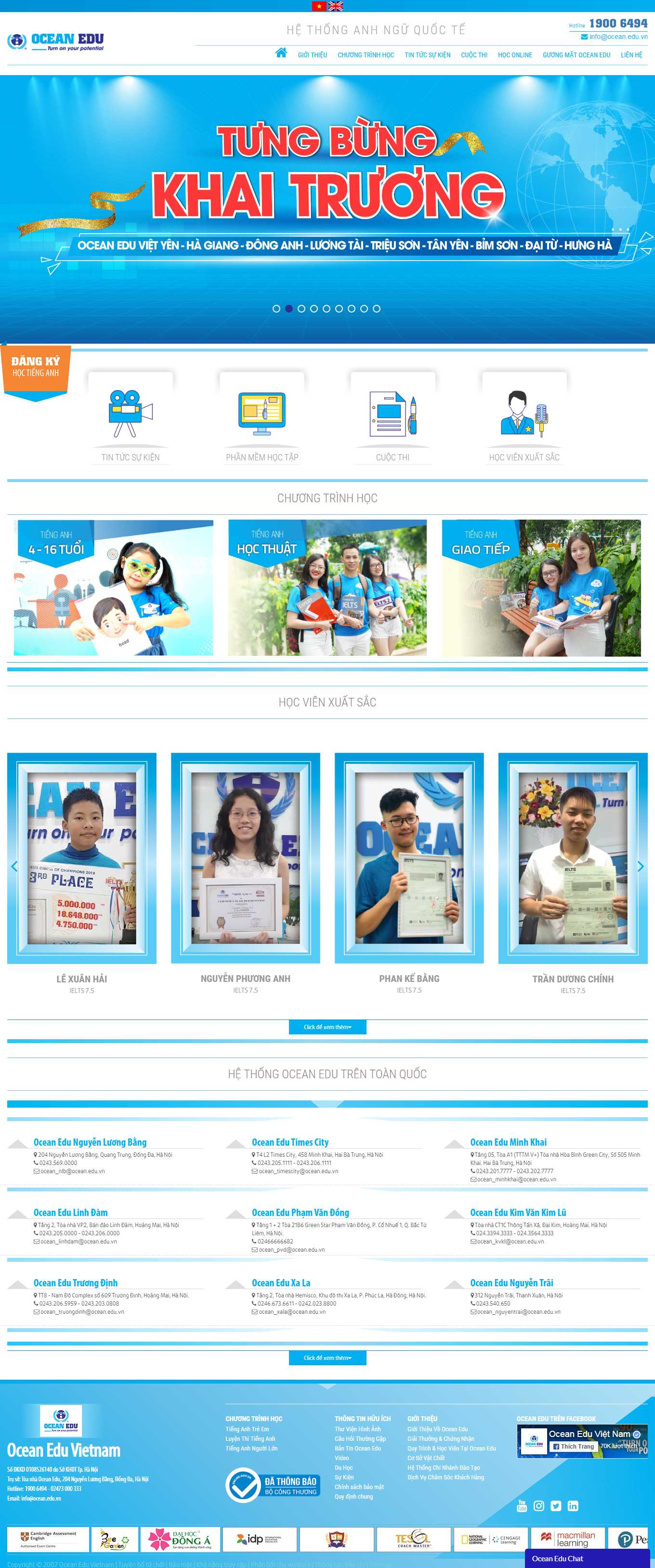 Thiết kế Web trung tâm tiếng anh ocean.edu.vn