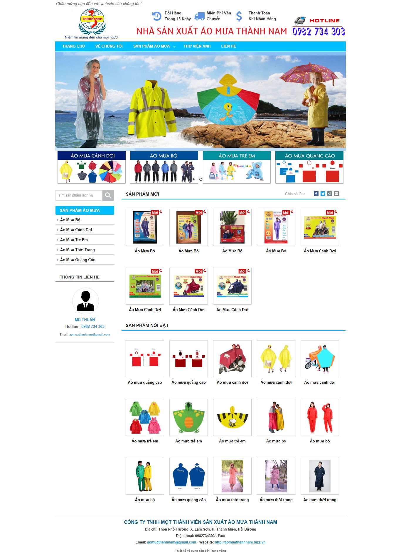 Thiết kế Web bán áo mưa aomuathanhnam.com