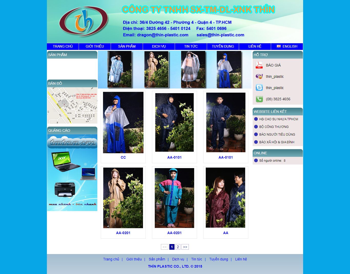Thiết kế Web bán áo mưa thin-plastic.com