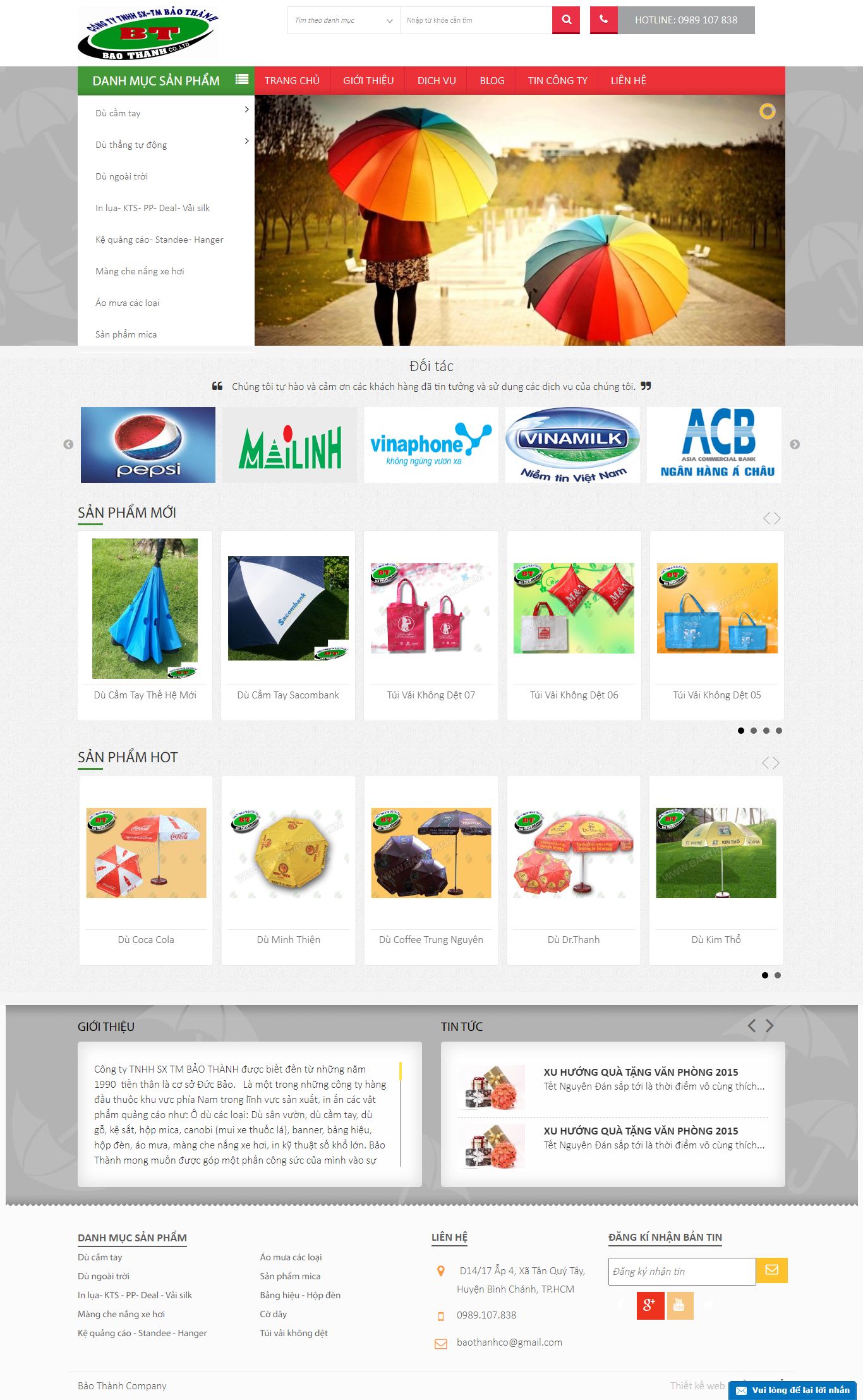 Thiết kế Web bán áo mưa baothanhco.com