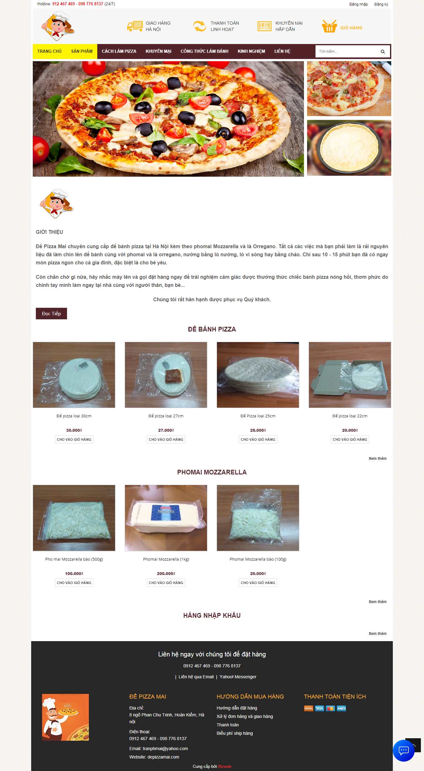 Thiết kế Web bán đồ ăn vặt depizzamai.com