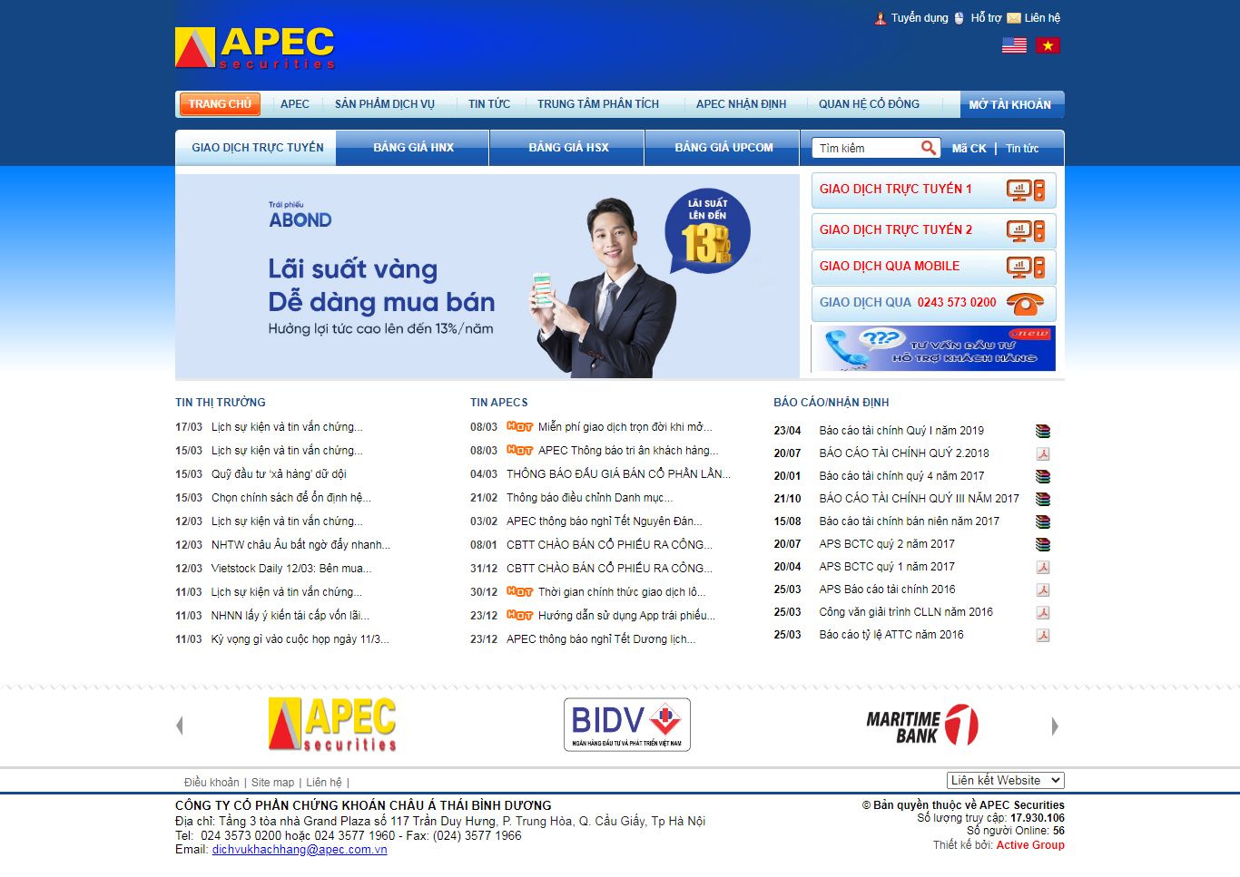 Thiết kế Web chứng khoán apec.com.vn