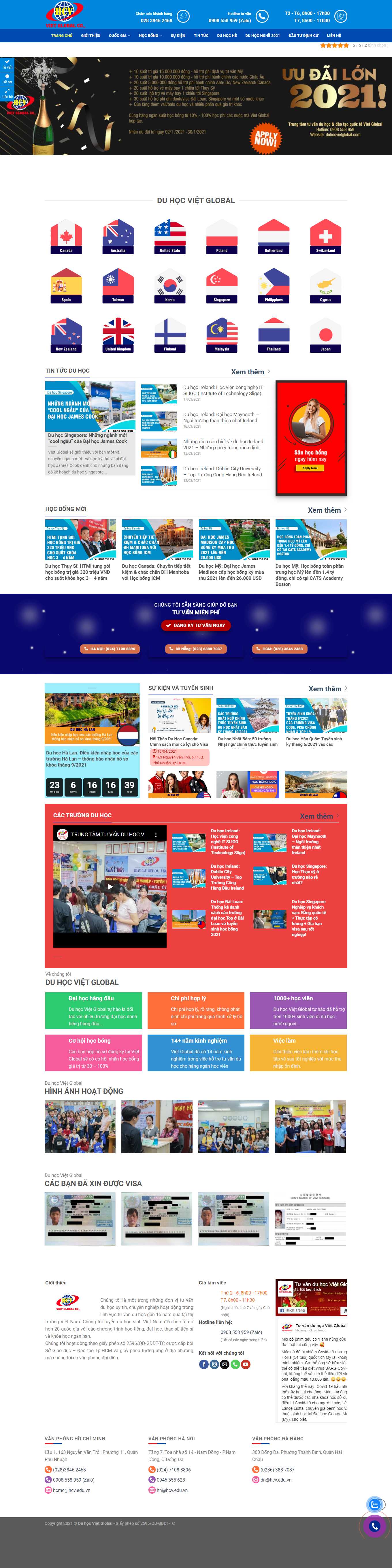 Thiết kế Web du học anh duhocvietglobal.com