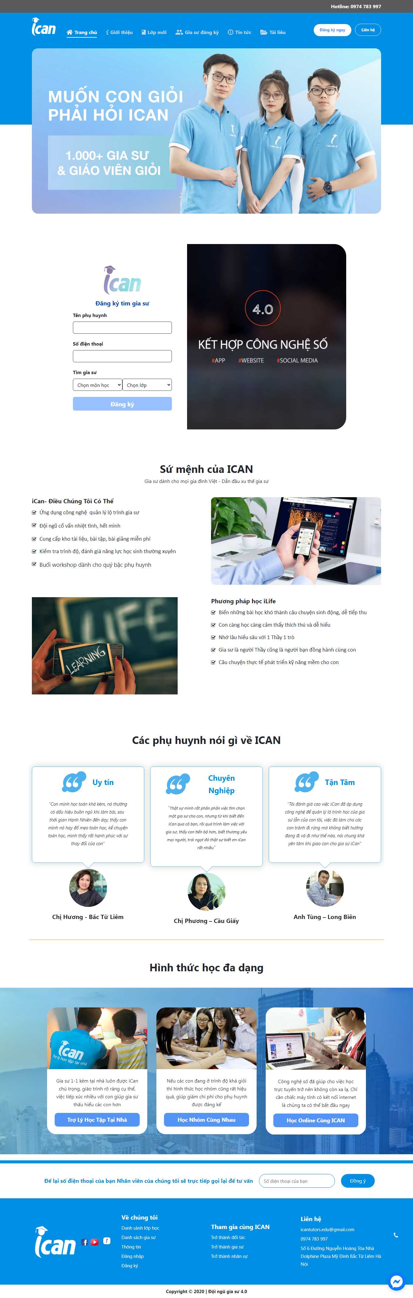 Thiết kế Web trung tâm gia sư icangiasu.com