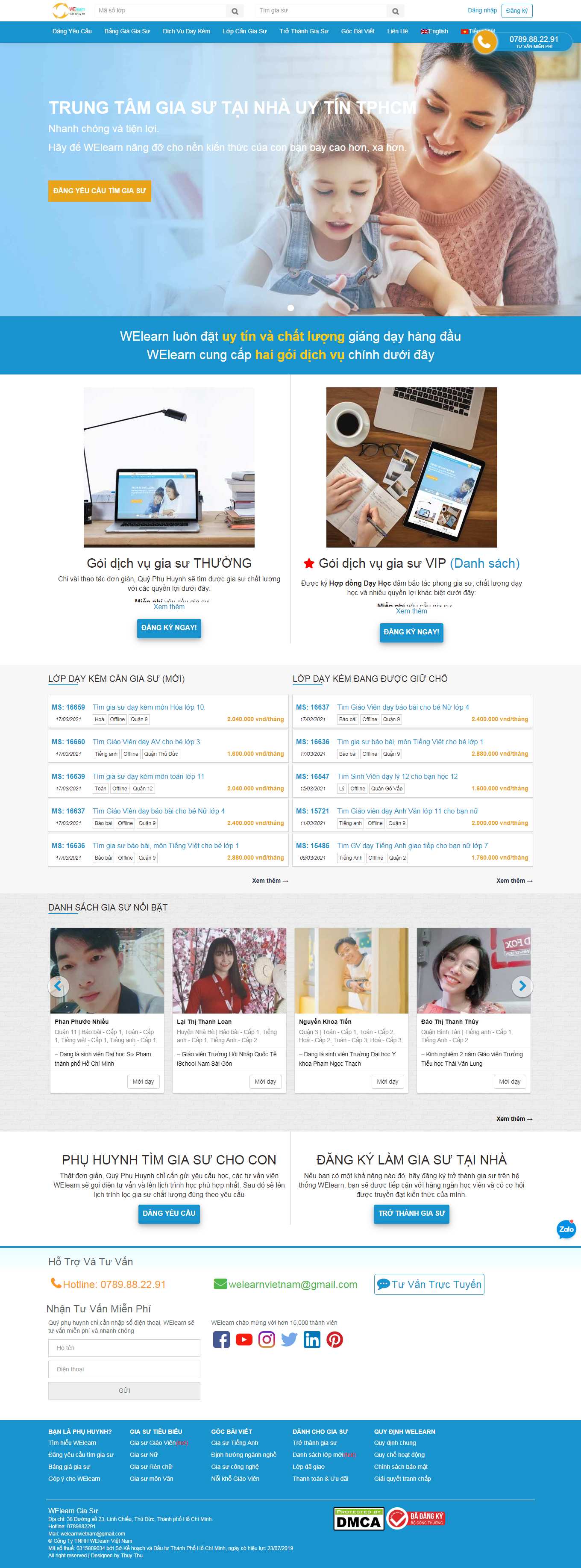 Thiết kế Web trung tâm gia sư welearnvn.com