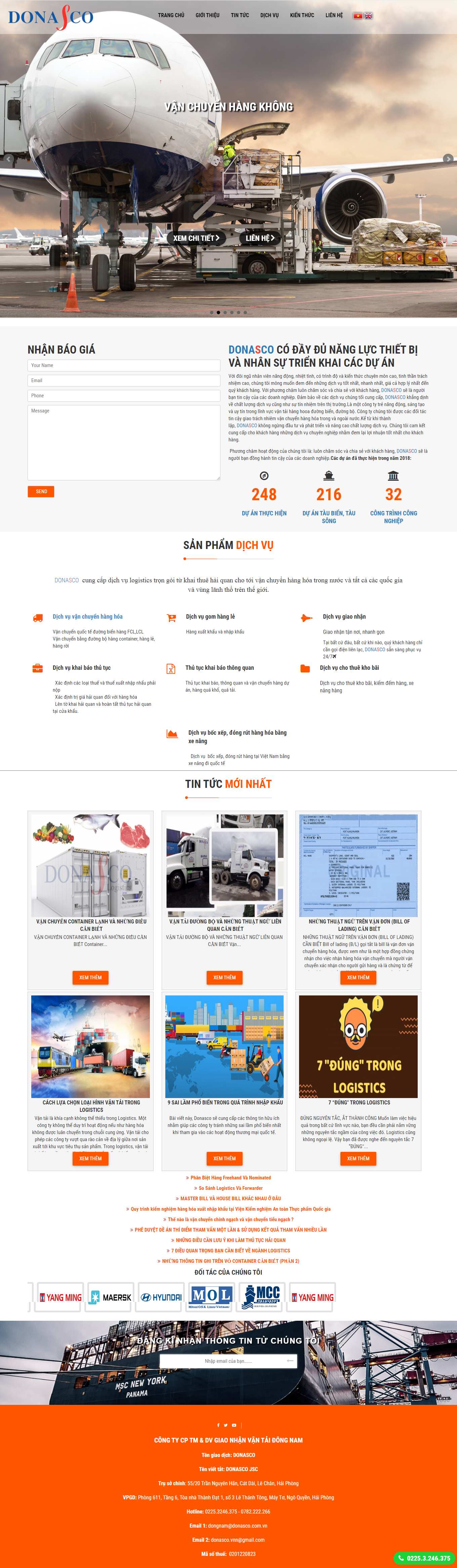 Thiết kế Web dịch vụ logistics donasco.com.vn