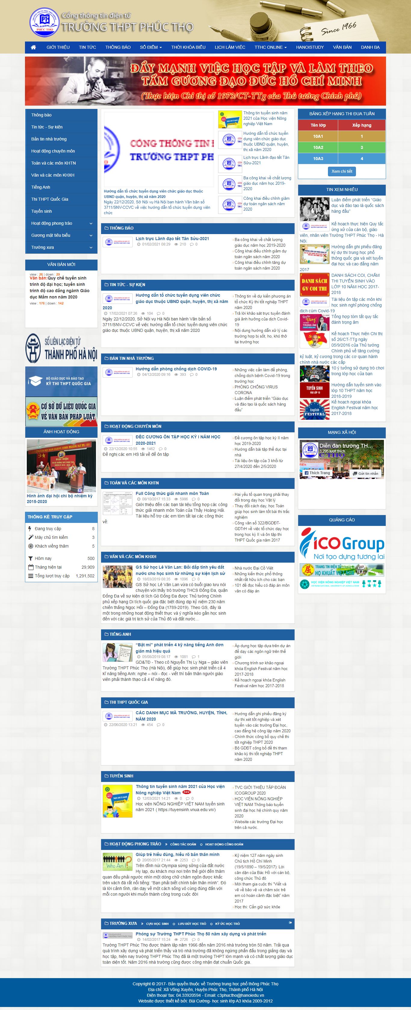 Thiết kế Web trường học c3phuctho.edu.vn